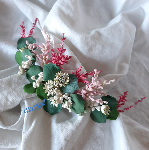 Tocado de Astilbe, Astrantia, Paniculata y Eucalipto